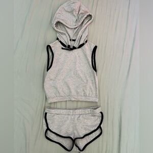 Gray Sleeveless Hoodie and Shorts Set